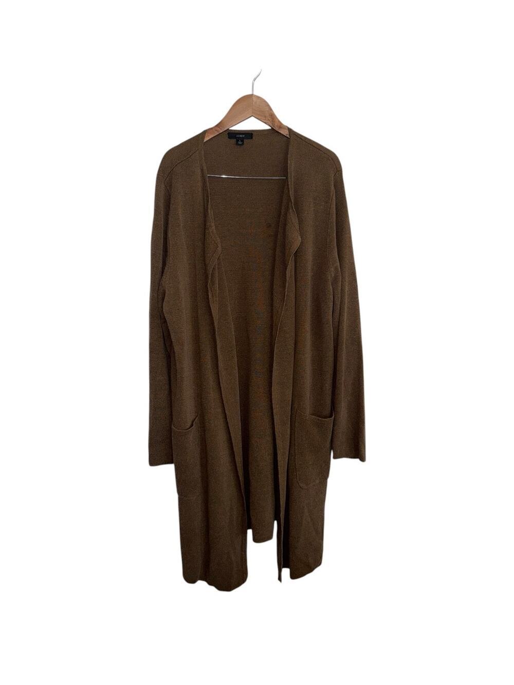 J.Crew Linen Blend Cardigan Sweater Size L Brown Lightweight Button Front